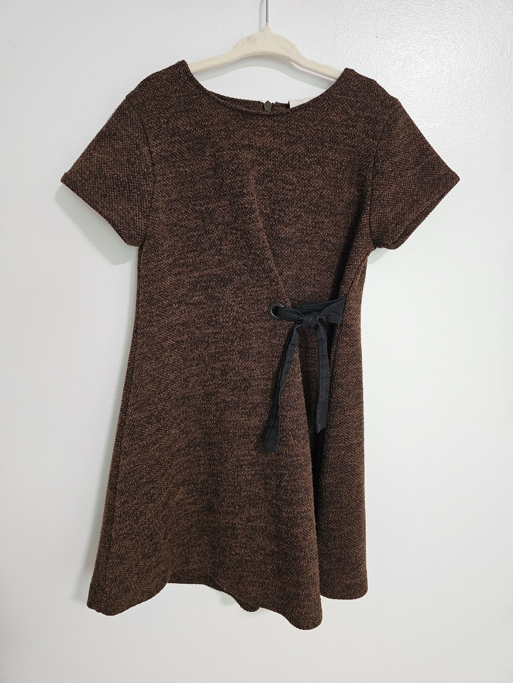🧸2/20$ Zara Brown Knit A-Line Dress Bow Tie Size 6 Girl